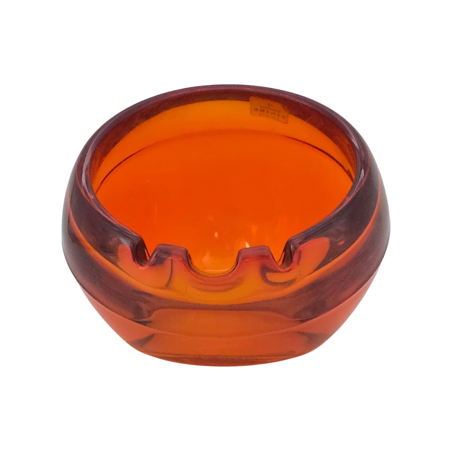Front view of an orange glass ashtray with 'Viking' branding on a white background