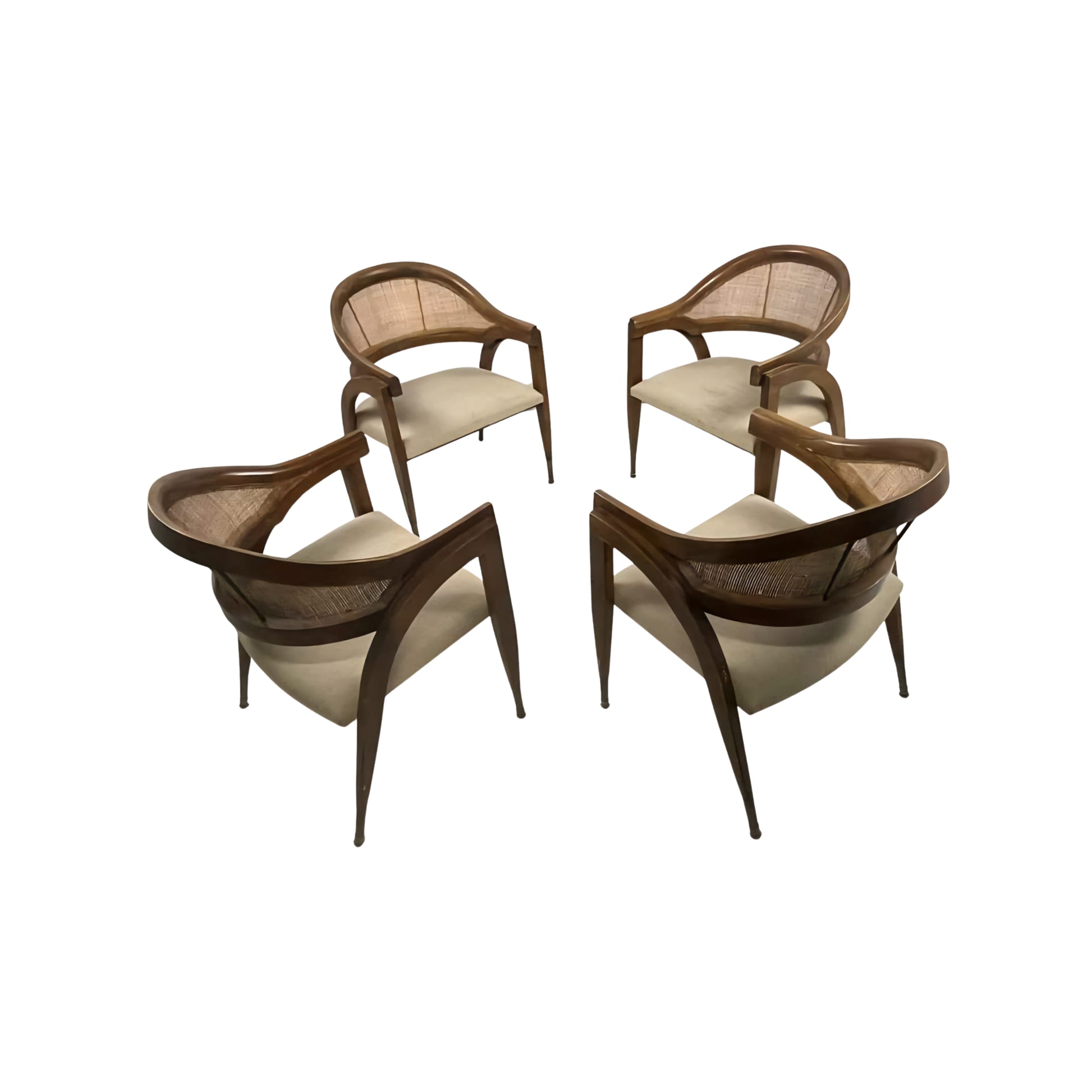 View of Cane Back Armchairs inspired by 1950s Edward Wormley - Set of 4 on white background