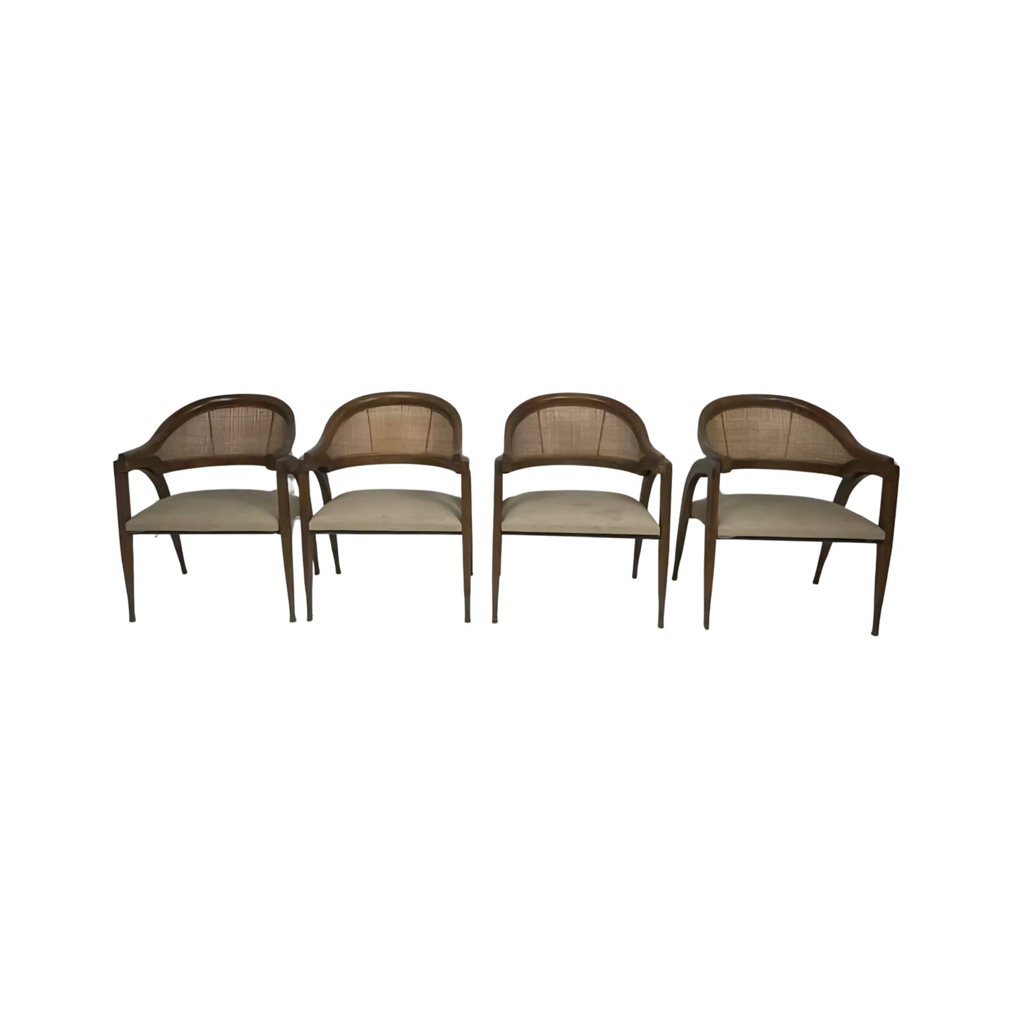View of Cane Back Armchairs inspired by 1950s Edward Wormley - Set of 4 on white background