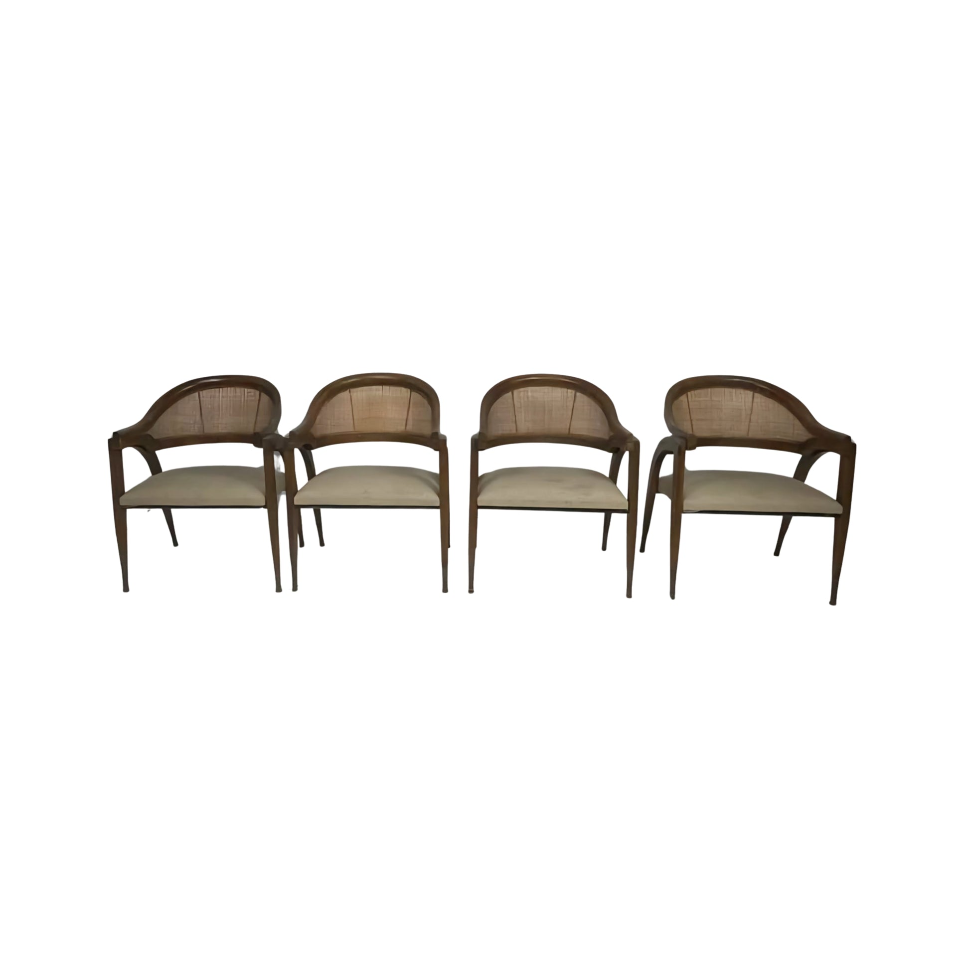View of Cane Back Armchairs inspired by 1950s Edward Wormley - Set of 4 on white background