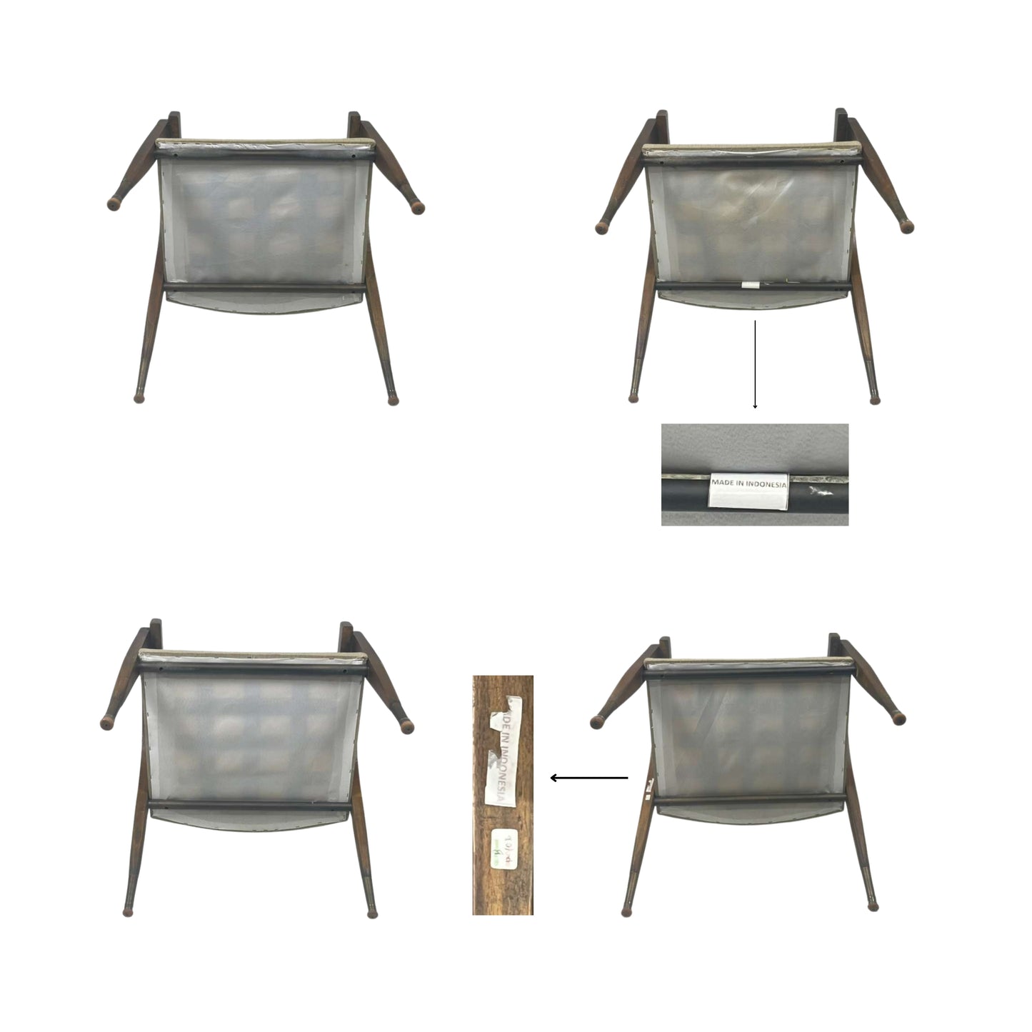 Bottom view of 4 chairs on a white background