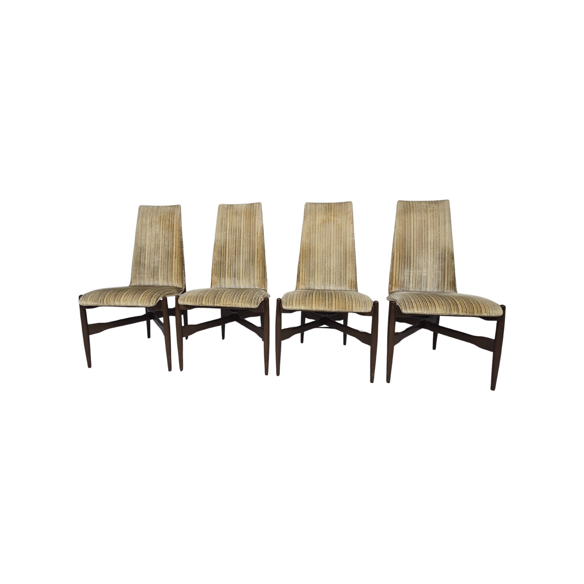 Four wicker chairs on a white background
