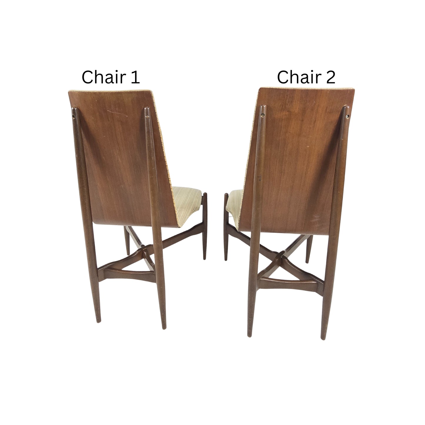 Two wooden chairs labeled 'Chair 1' and 'Chair 2' on a white background