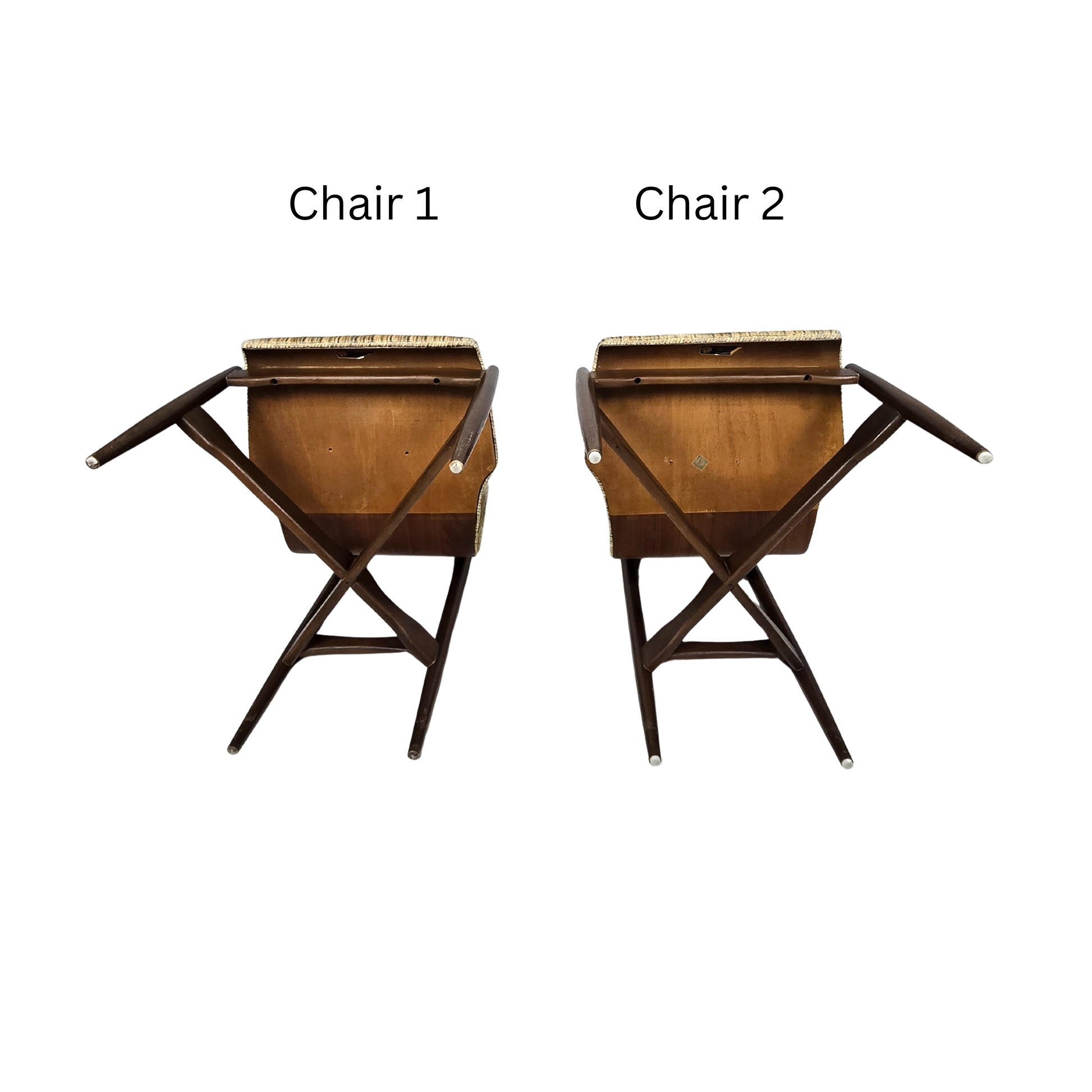 Two wooden chairs labeled 'Chair 1' and 'Chair 2' on a white background