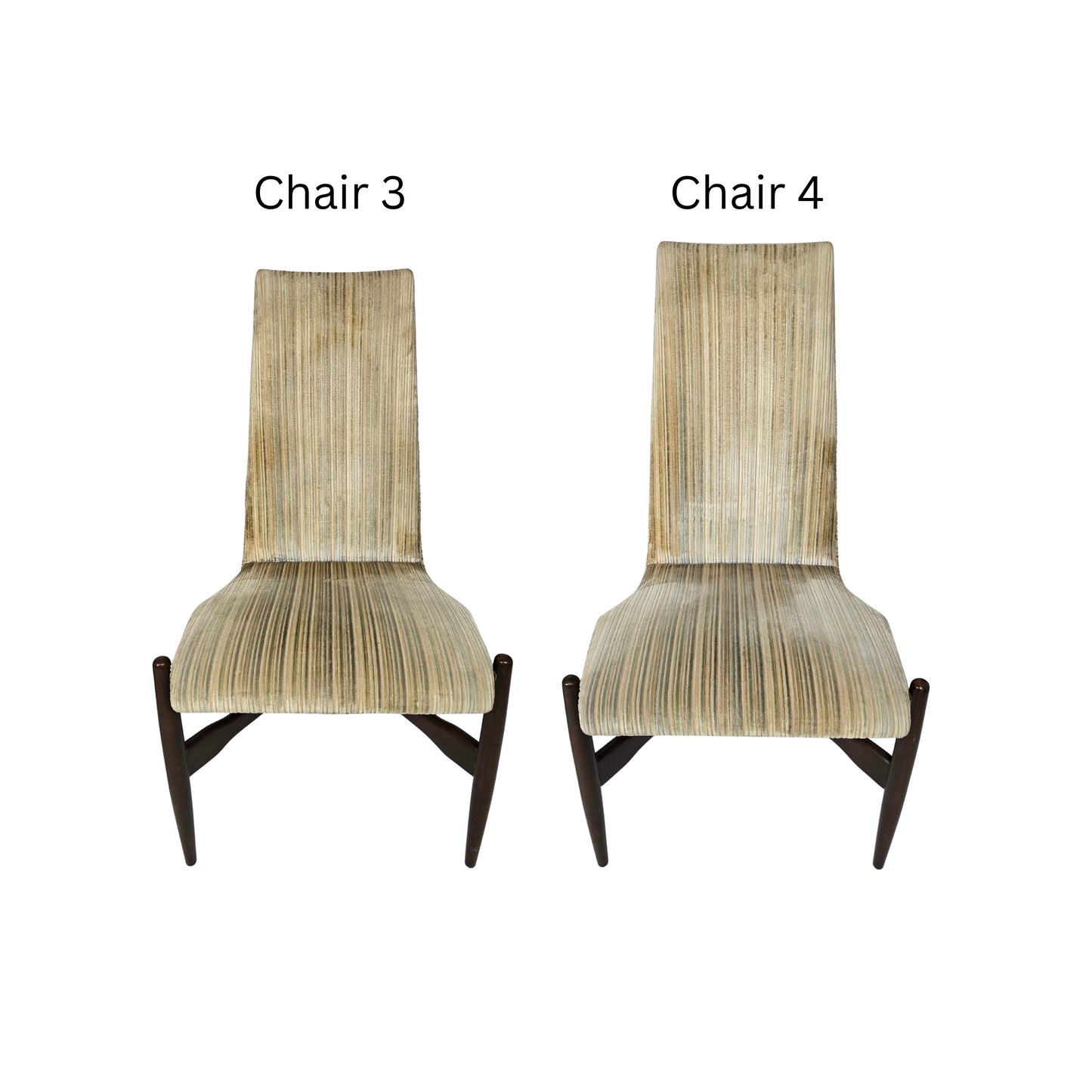 Two chairs labeled 'Chair 3' and 'Chair 4' on a white background