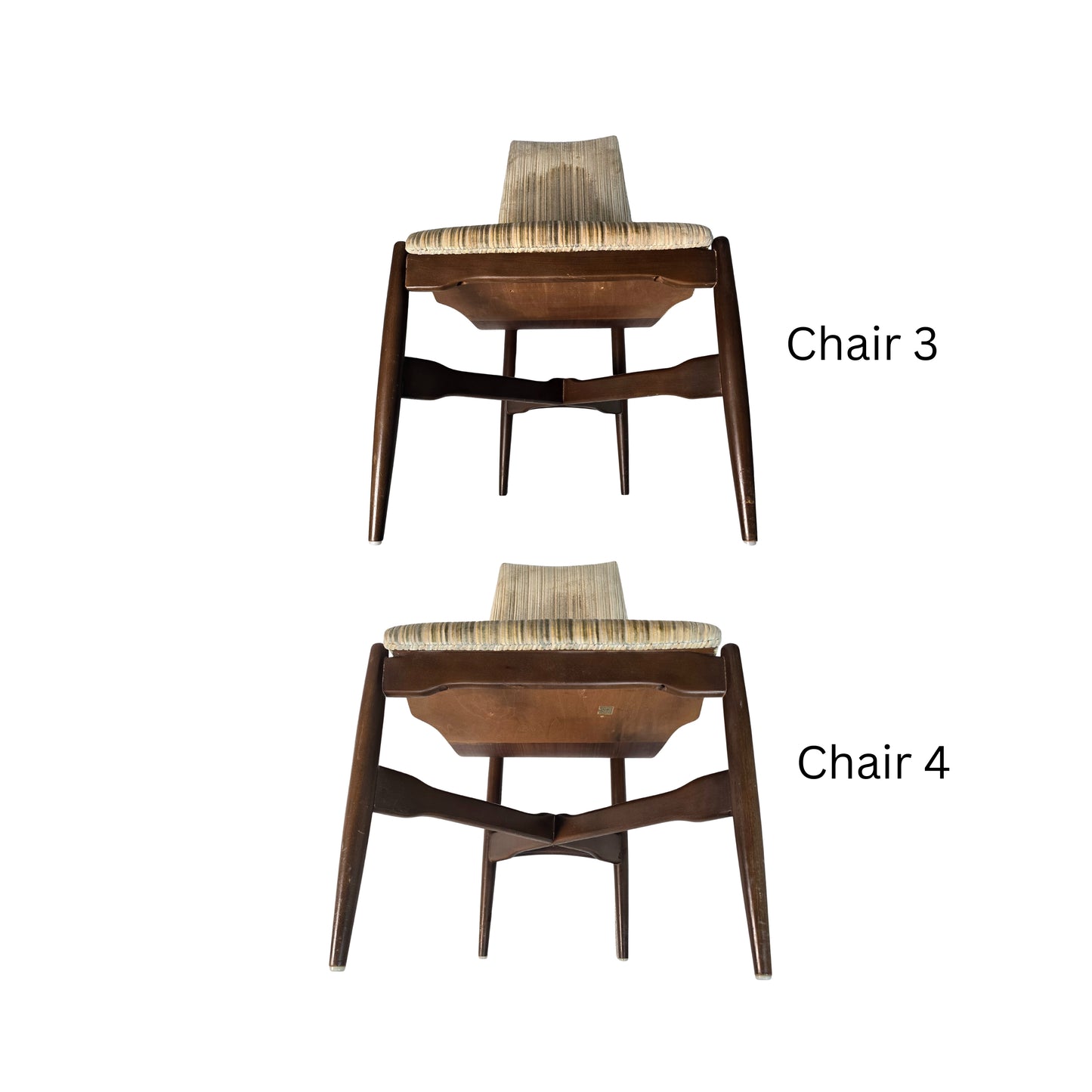 Two wooden chairs with woven seats on a white background