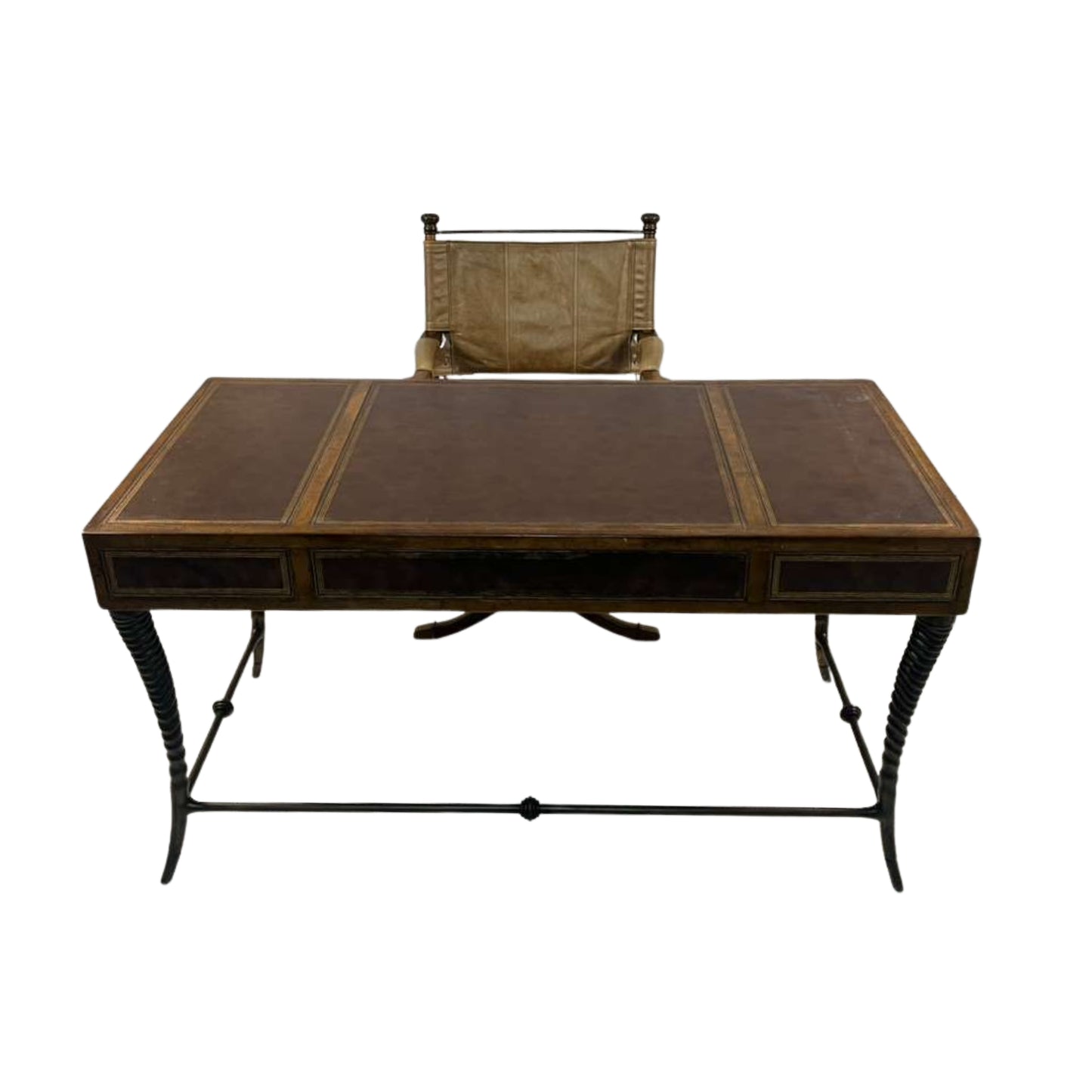 Wooden desk with leather surface and chair 
