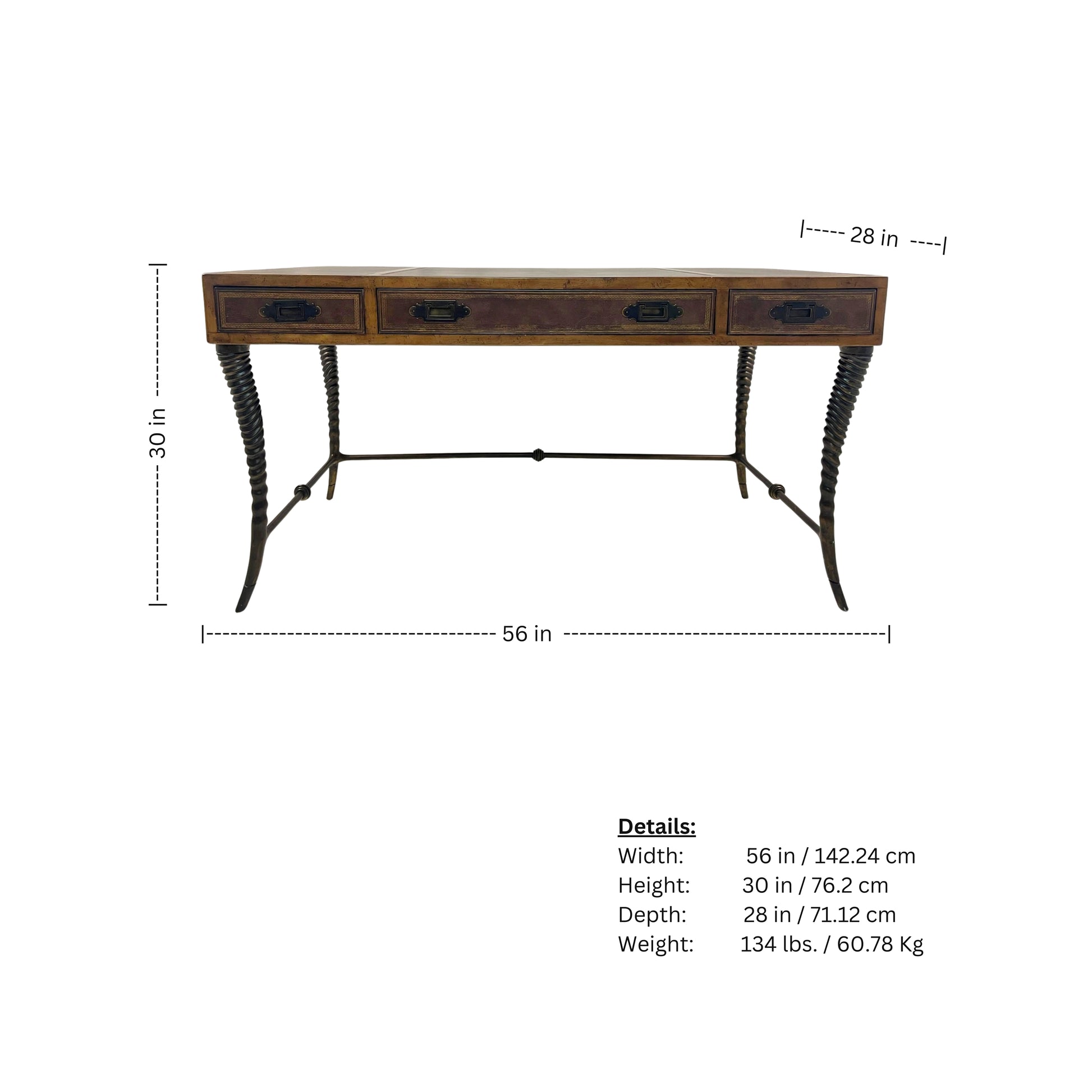 Wooden console table with dimensions 