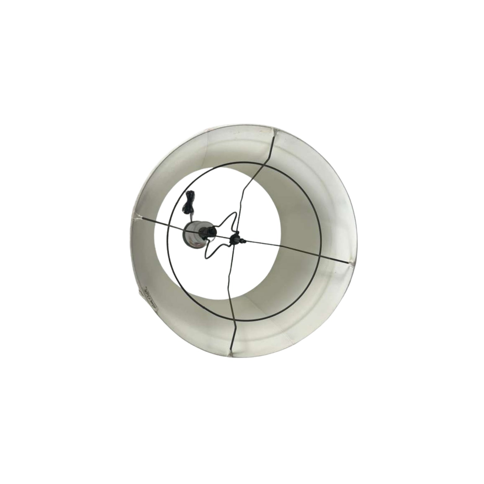 Top view of a table lamp with a printed design of a gentleman on horseback on a white background